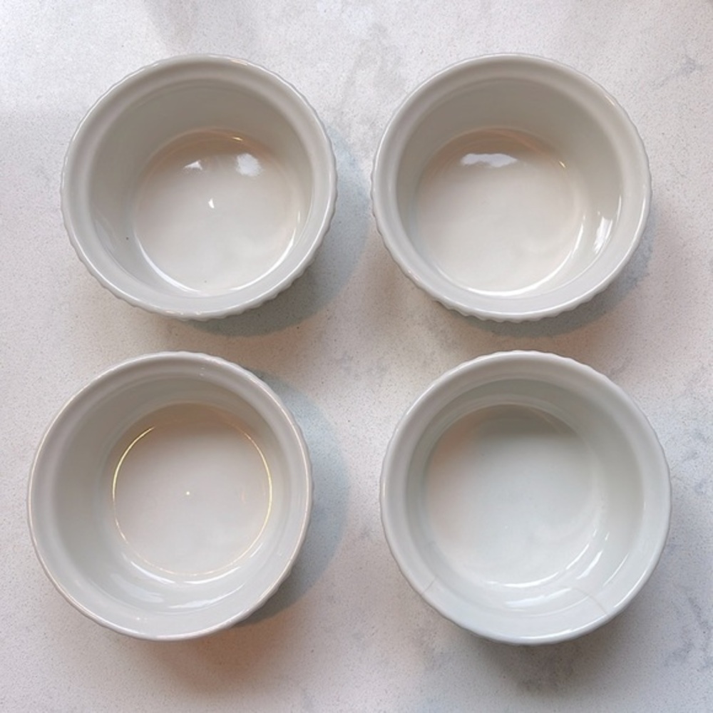 Vintage HALL White Ribbed Ramekins Baking | Dipping Bowls 839 USA set of 4